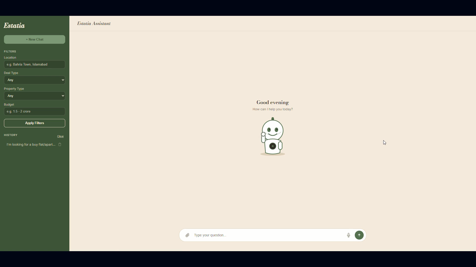 Estatia real estate chatbot screenshot